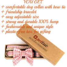 Dog collar with bow tie & matching friendship bracelet, pet-friendly hemp, strong D-ring