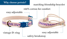 Stylish purple cat collar in unique design for the modern cat with friendship bracelet