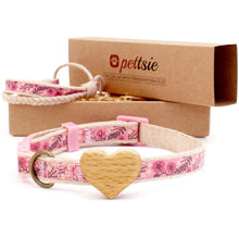 Turquoise cat collar with wood heart and matching friendship bracelet
