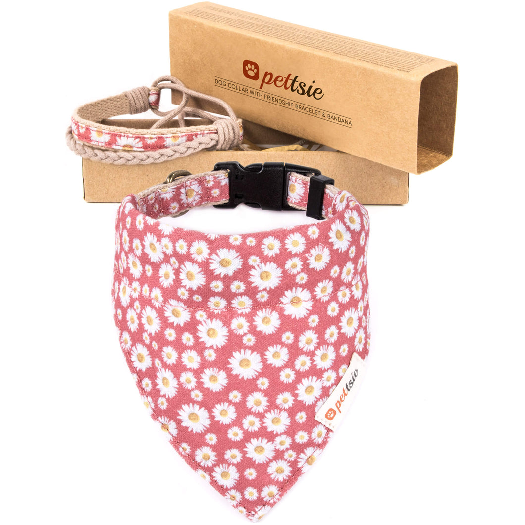 Pettsie Dog Collar & Bandana & Matching Friendship Bracelet, 3 adjustable sizes